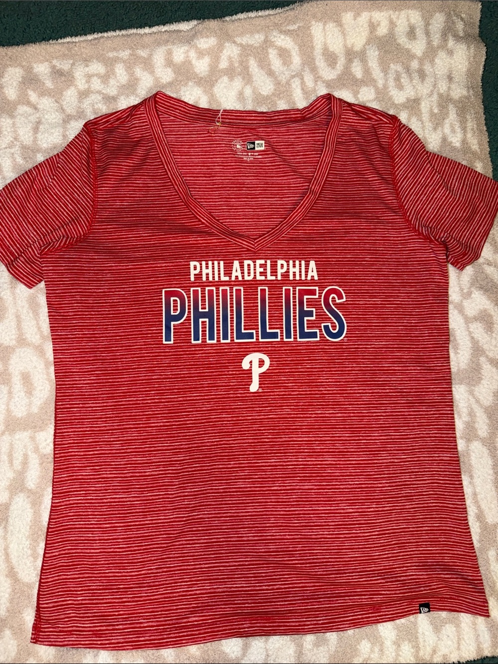 New Era Philadelphia Phillies Red Striped V-Neck Tee